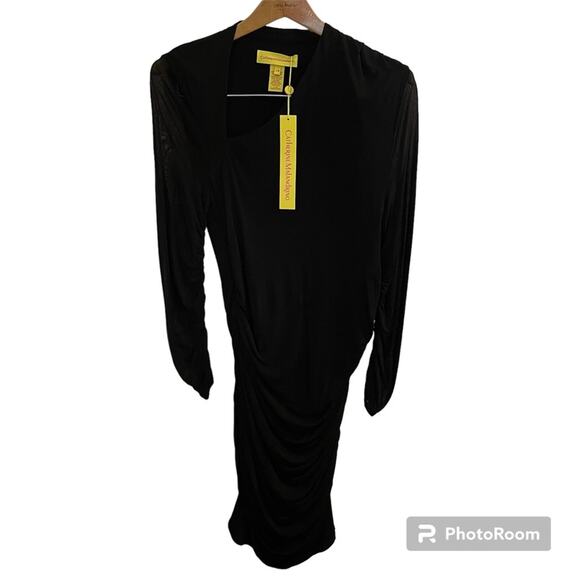NWT Catherine Malandrino Black Bodycon Dress Long Sleeves Ruched Stretch Large - Picture 8 of 12